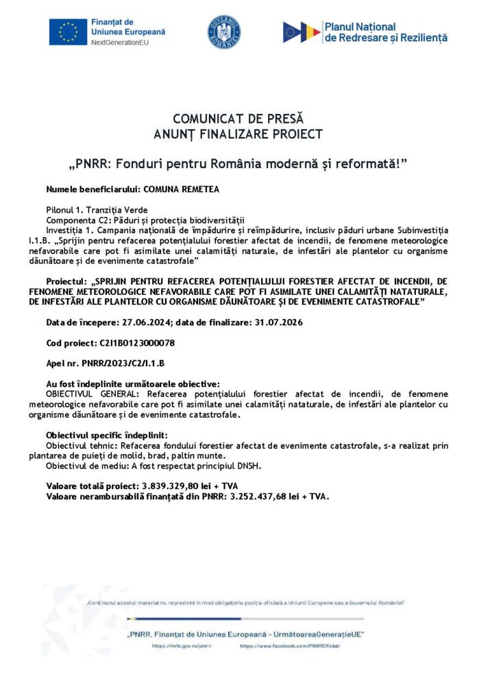 Comunicat de Presa - Finalizare proiect C2-078
