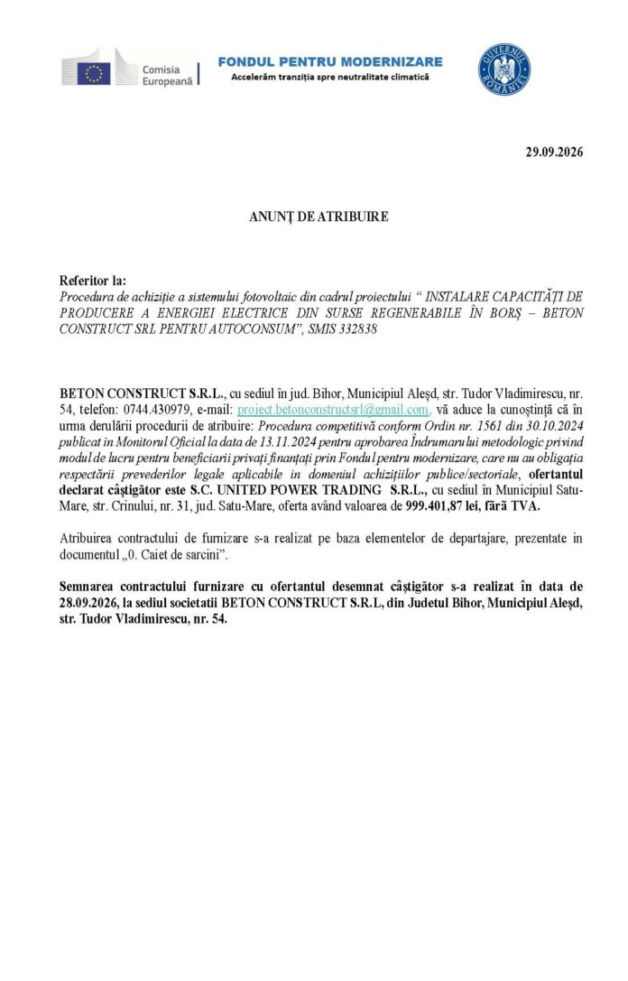 Anunt atribuire